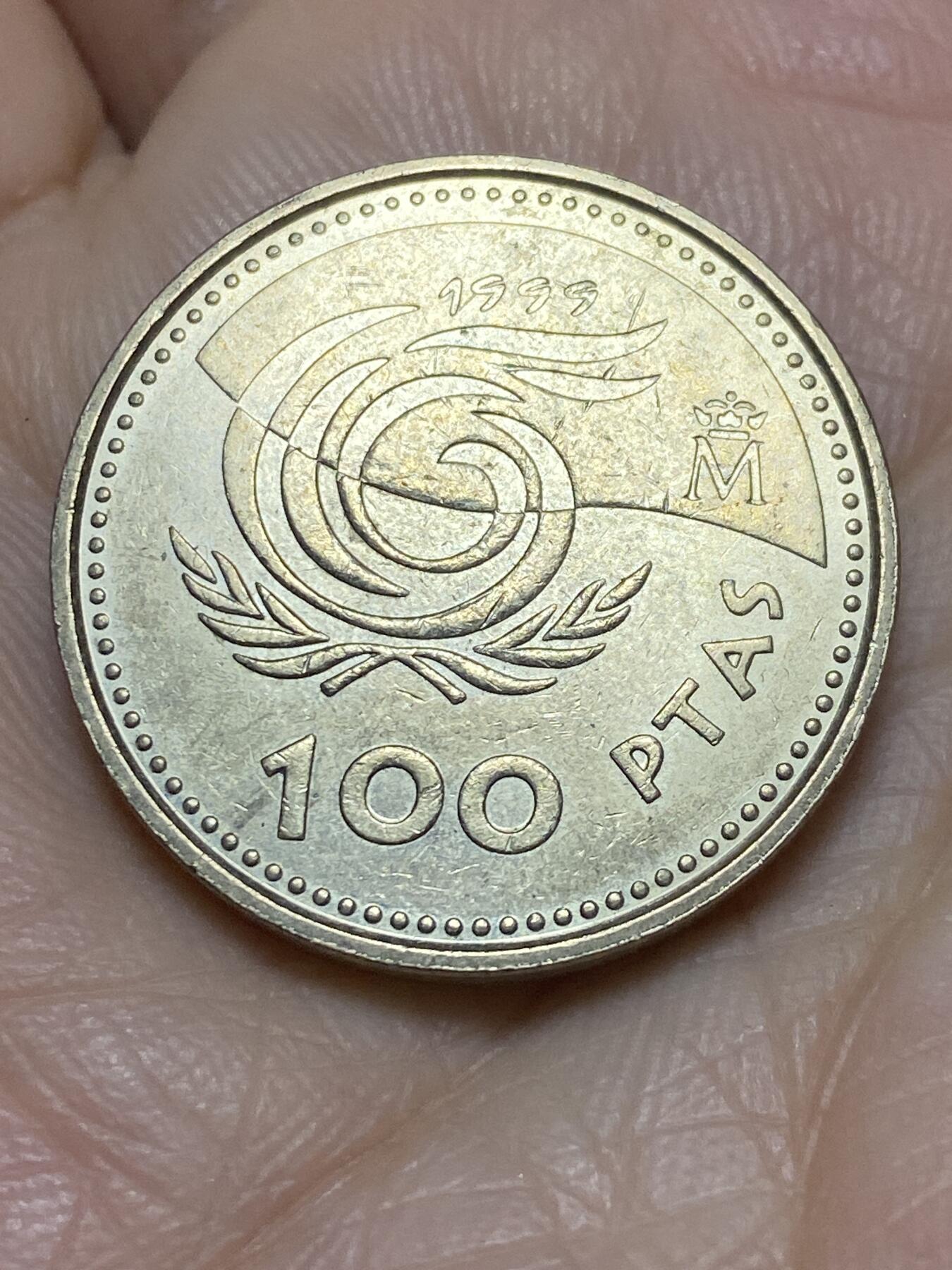 2025年第一百一十六场(总第一百四十二场）外国好品散币(免佣金) 西班牙🇪🇸1999单年份100比塞塔(国际老年人年纪念币)