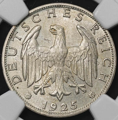 修遠堂世界钱币第九十期 - NGC MS64 1925年德国魏玛政府1马克银币 F厂铭 少见厂铭
