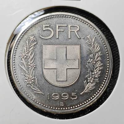 KK钱币收藏小铺  第357场  2月预留时间 周末发货 -  1995瑞士5法郎 好品