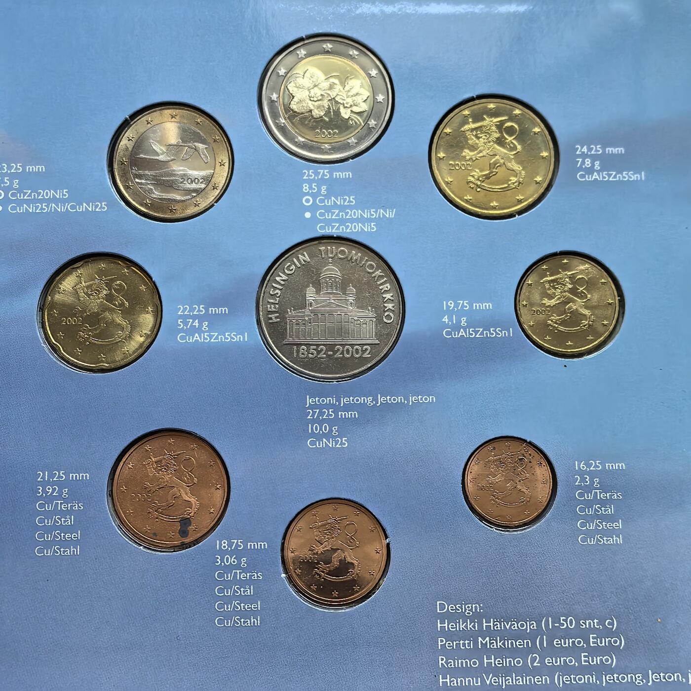 道一币馆币章第一百五十一场 原包装 芬兰2002年赫尔辛基大教堂纪念欧元套币八枚+纪念章 13W