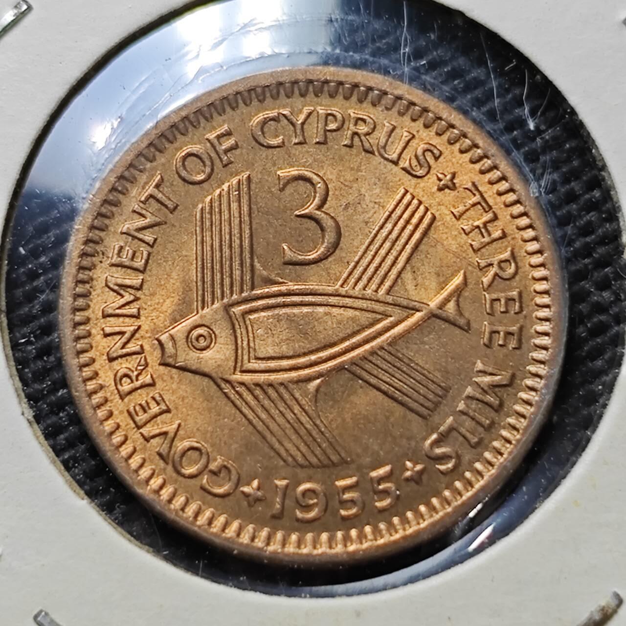 KK钱币收藏小铺  第357场  2月预留时间 周末发货  英属塞浦路斯3米尔铜币 好品