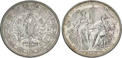 万国钱币拍卖第053期【万国秋季大拍上●周五周六两场连拍】 - NGC MS63 1880年奥地利射击节2弗罗林大银 沙夫名作 奥射名品之一 币章中的贵族 淡金彩环绕