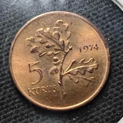 KK钱币收藏小铺  第357场  2月预留时间 周末发货 -  1974土耳其5库鲁铜币