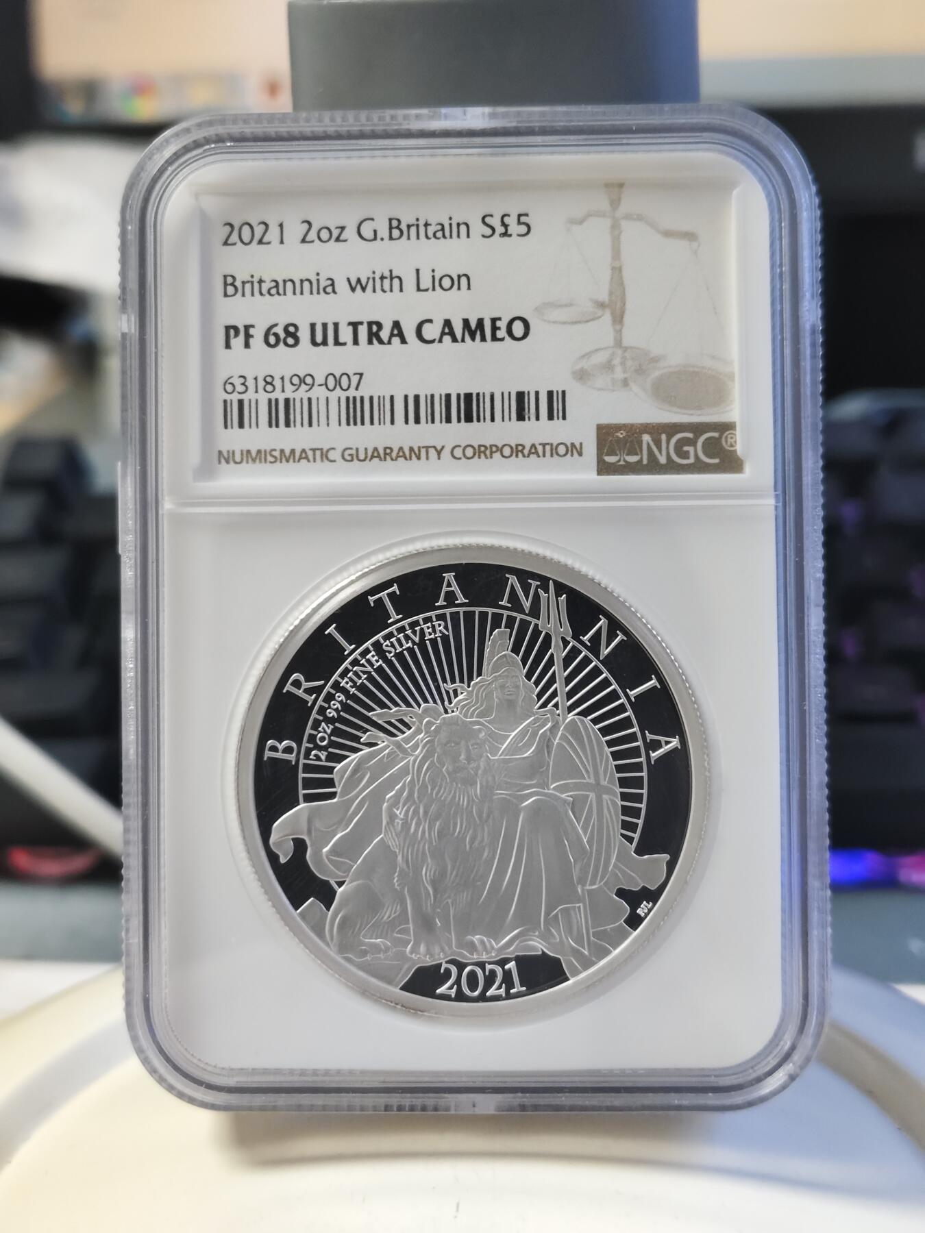 第179期拍卖【长期征集拍品】 英国2021年不列颠女神狮子2盎司加厚银币NGC-PF68无盒无证书，999银，发行250枚
