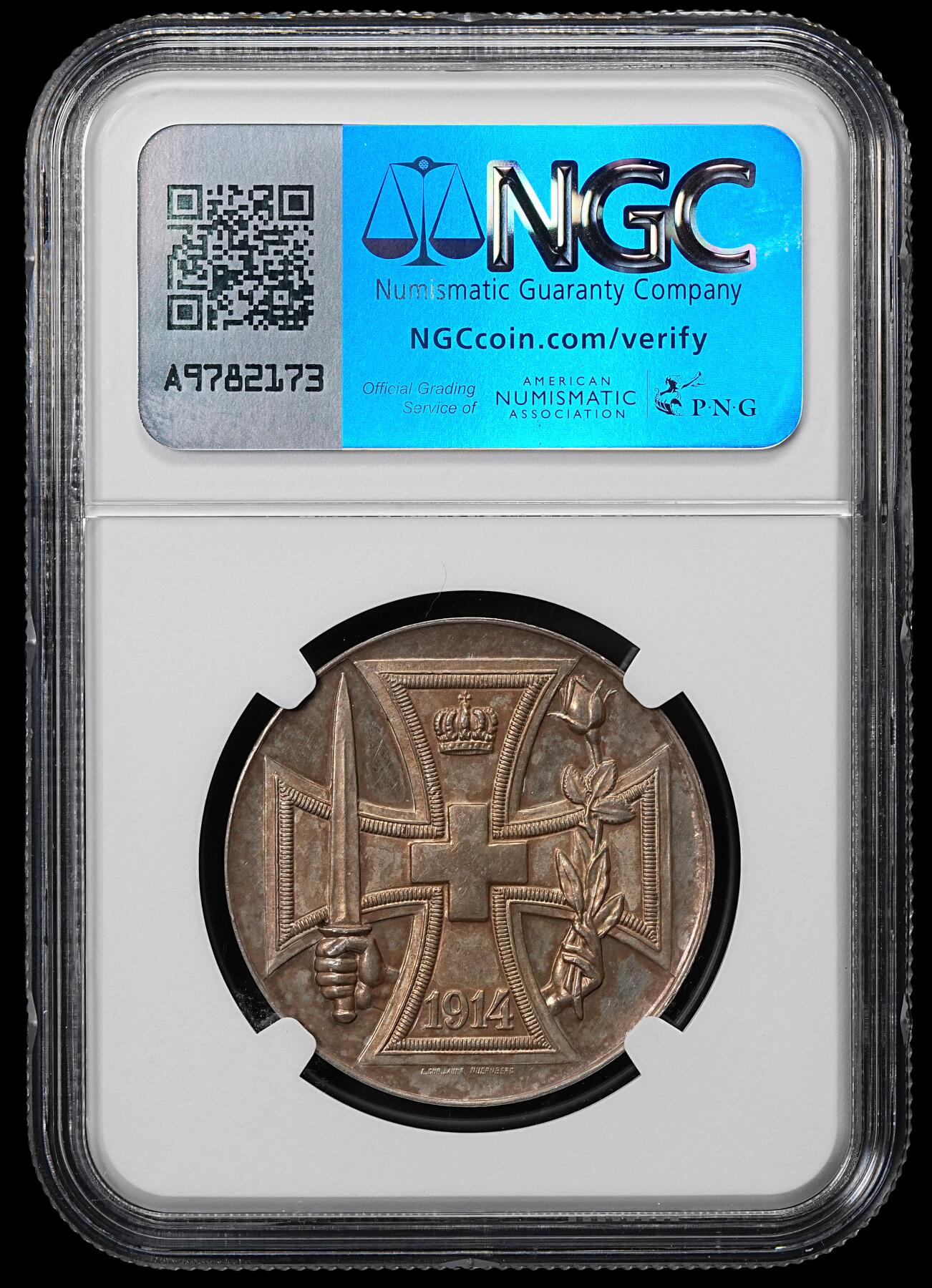 修遠堂世界钱币第九十期 NGC MS63 1914年德皇威廉二世战争动员银章 铁十字