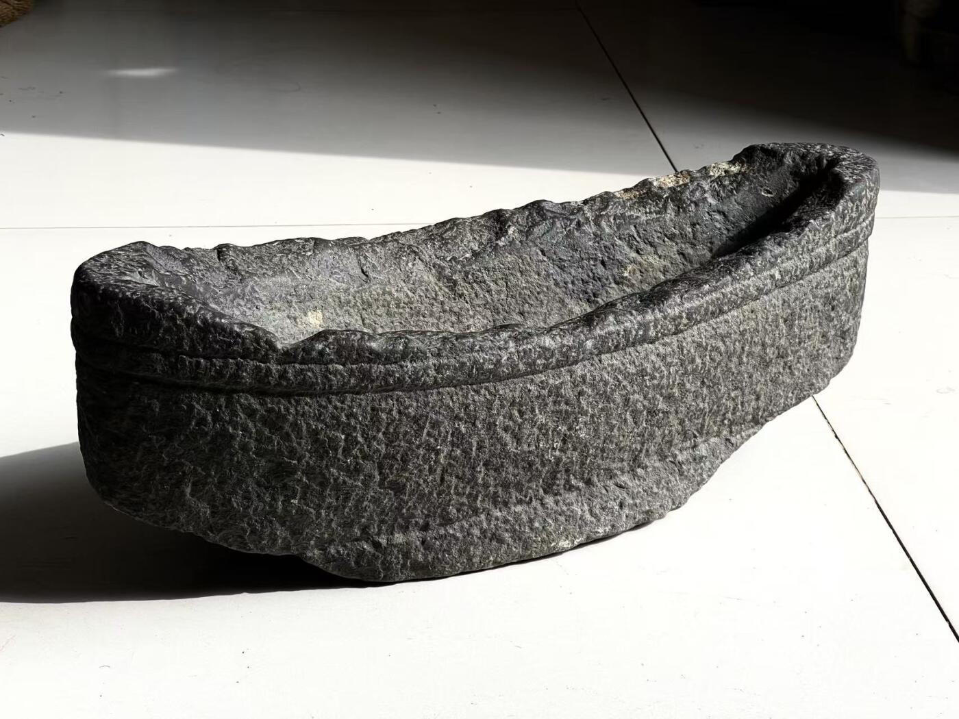 明代黑青石元寶盆：全品包老50/18/18