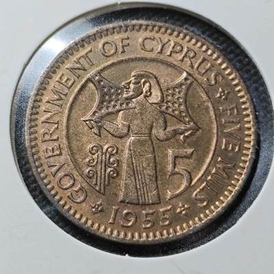 KK钱币收藏小铺  第358场  2月预留时间 周末发货 -  1955英属塞浦路斯5米尔铜币