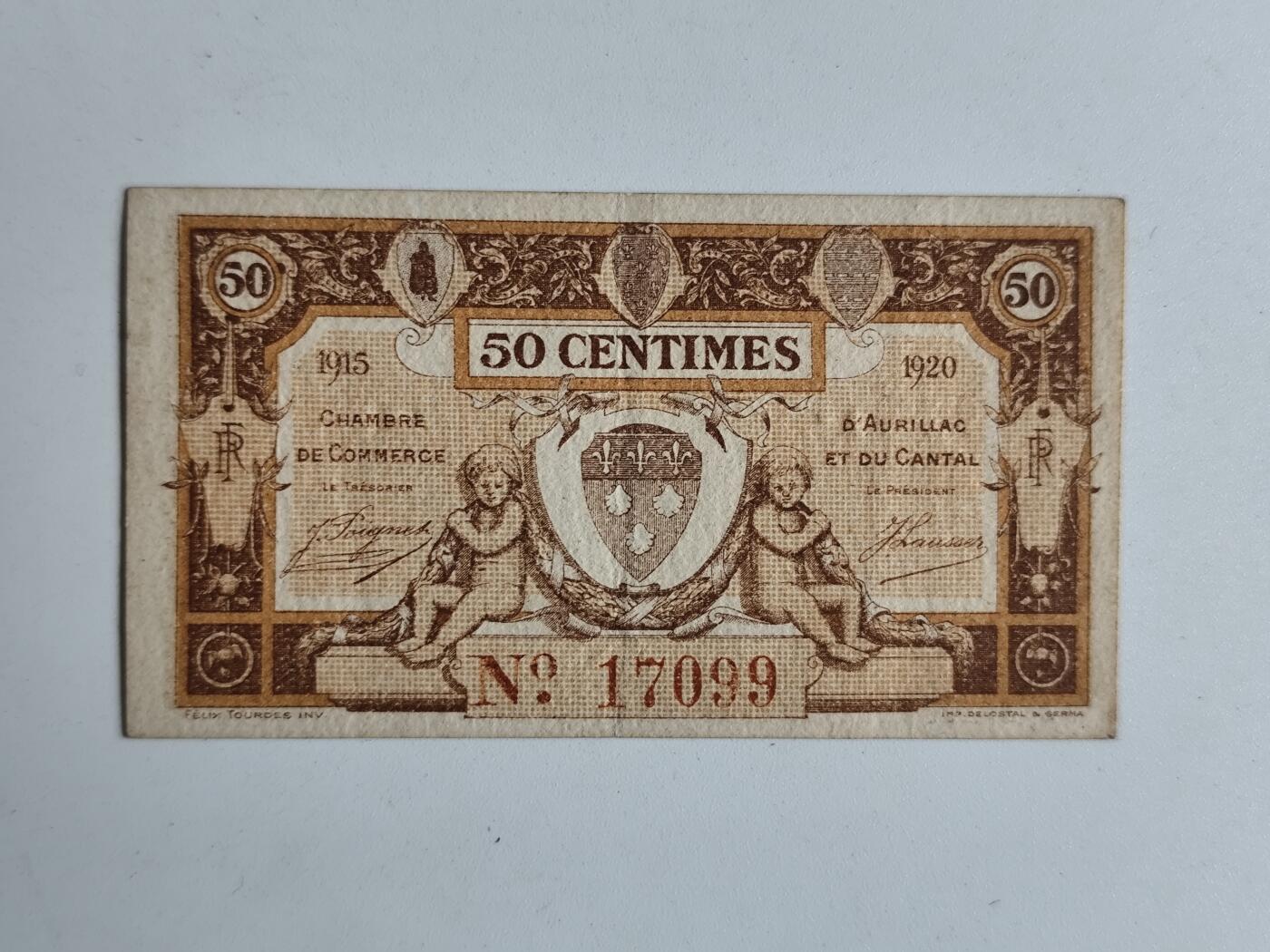 10月23日小精品外国纸币 法国1920年50生丁纸币