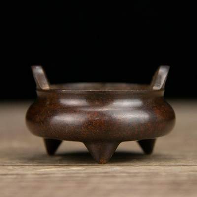 听雨轩（七） - 纯铜三足冲天耳熏香炉摆件,3.8*6cm  0.17kg