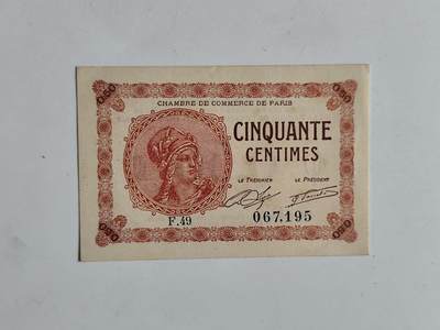 10月23日小精品外国纸币 - 法国1920年50生丁纸币
