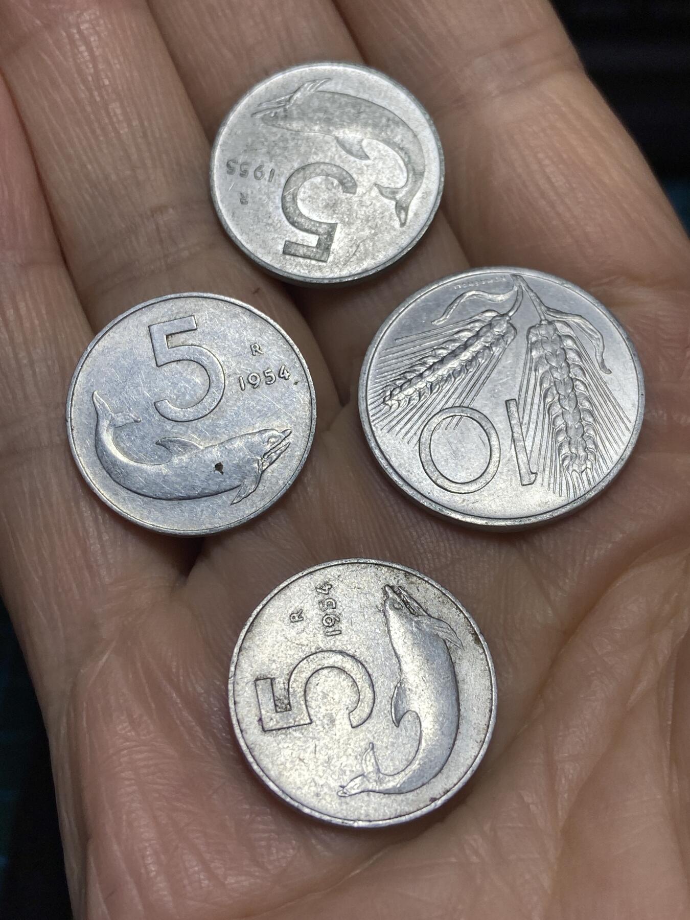 2025年第一百一十六场(总第一百四十二场）外国好品散币(免佣金) 意大利🇮🇹小面值4枚：1954年55年5分，1979年10分