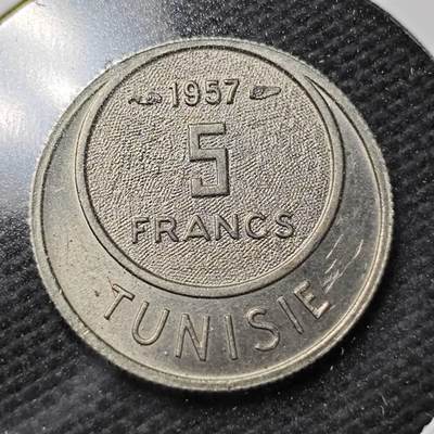 KK钱币收藏小铺  第358场  2月预留时间 周末发货 -  1957突尼斯5法郎 好品