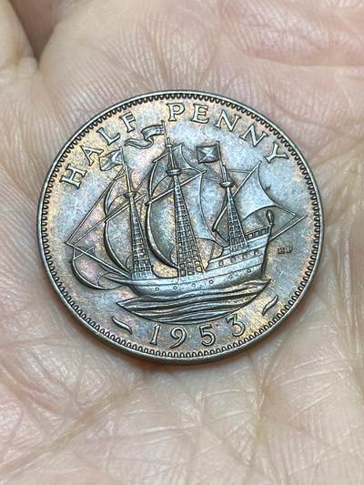2025年第一百一十六场(总第一百四十二场）外国好品散币(免佣金) - 英国🇬🇧1953单年份半便士(伊丽莎白二世加冕年，第一版)