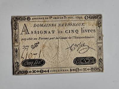 10月23日小精品外国纸币 - 法国1792年大革命时期纸币