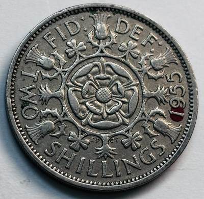 文馨钱币收藏第 277 场，熊猫金币，银币，老藏家日本明治时代到昭和时代全时期专场（特年非常多），长期接收代拍品 - 1955 年英国伊丽莎白二世 2 先令