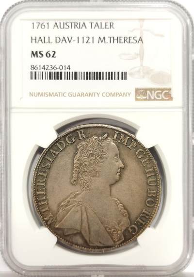 博洋堂“物美丰成”11月精品专场暨第145期（全场包邮） - NGC MS62 奥地利1761年泰勒，年轻时代的玛利亚特雷西亚泰勒，灰褐色欧式包浆细节完美状态一流