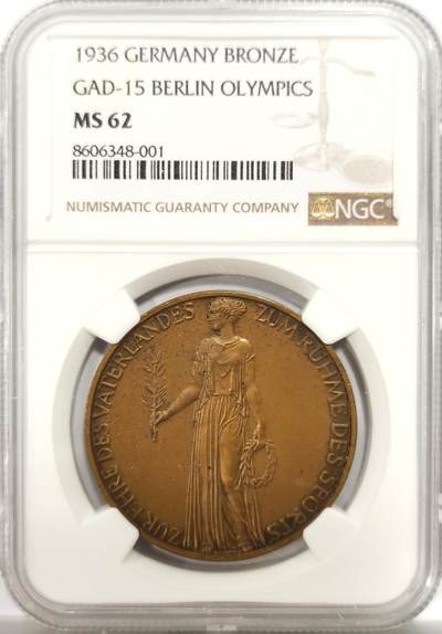 博洋堂世界钱币拍卖第144期（全场包邮） - NGC MS62 德国第三帝国1936年柏林奥林匹克运动会纪念大铜章，分数给的低了。