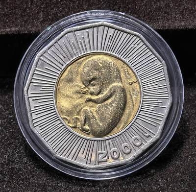 北京马甸外国币专卖第145期，外国币专场，陆续上拍，欢迎关注 克罗地亚2000年25库纳十二边形双金属纪念币(孕育生命)，非全新有磨损如图，