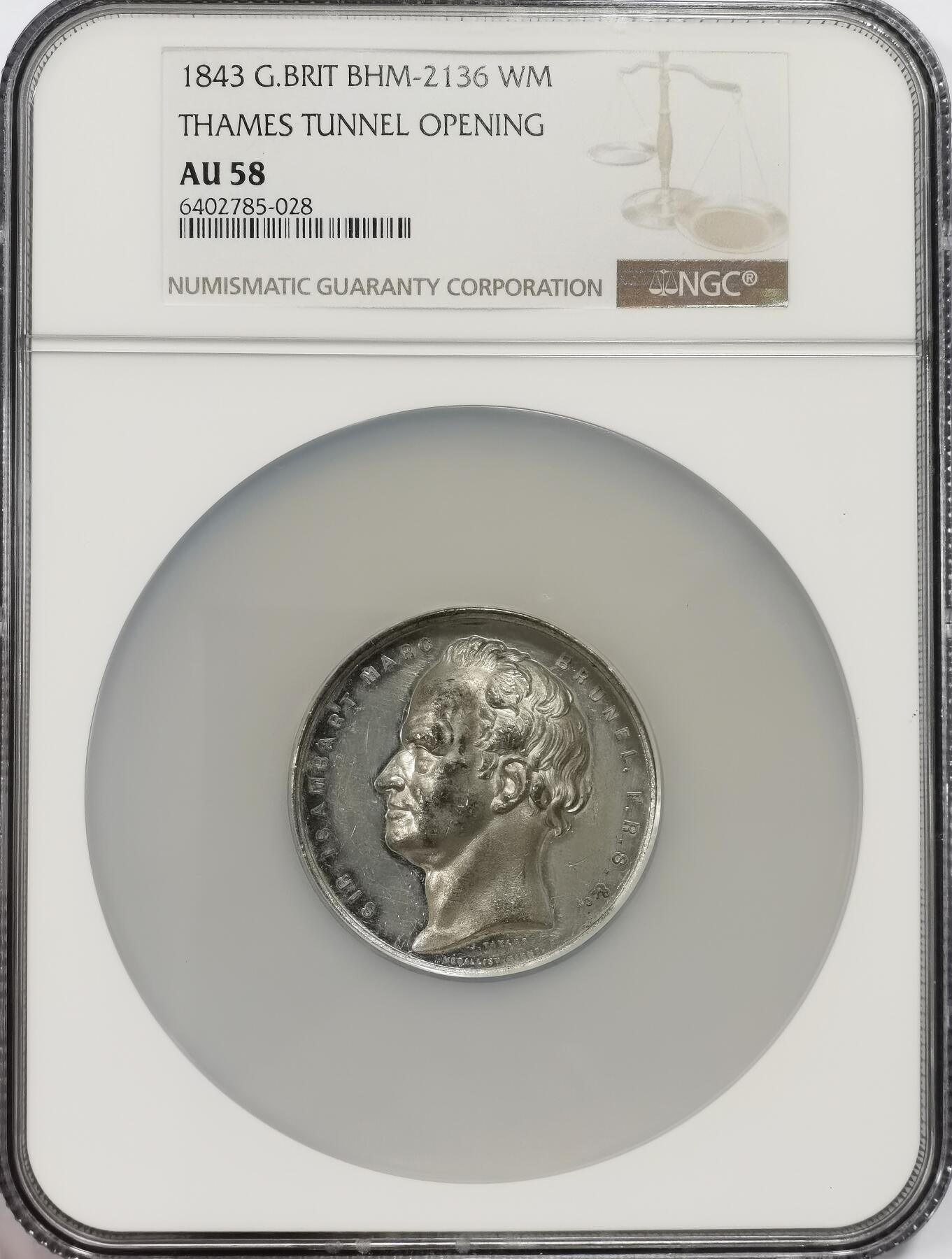 博洋堂世界钱币拍卖第144期（全场包邮） NGC AU58 英国1843年泰晤士隧道开通纪念章