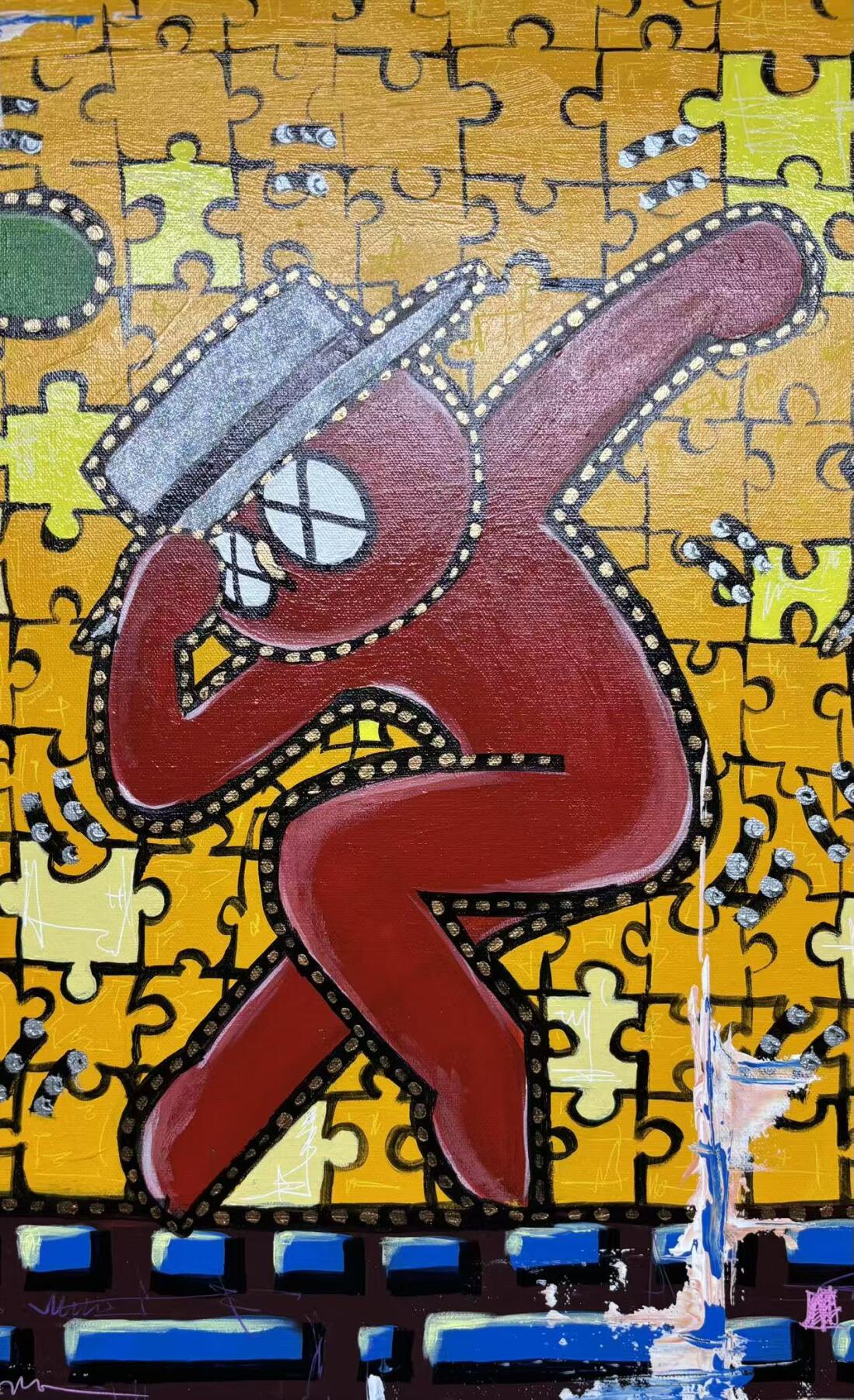 零元拍：歪歪亲笔签名原作品:《碎片里的灵魂跃动》（不是复制画哦）