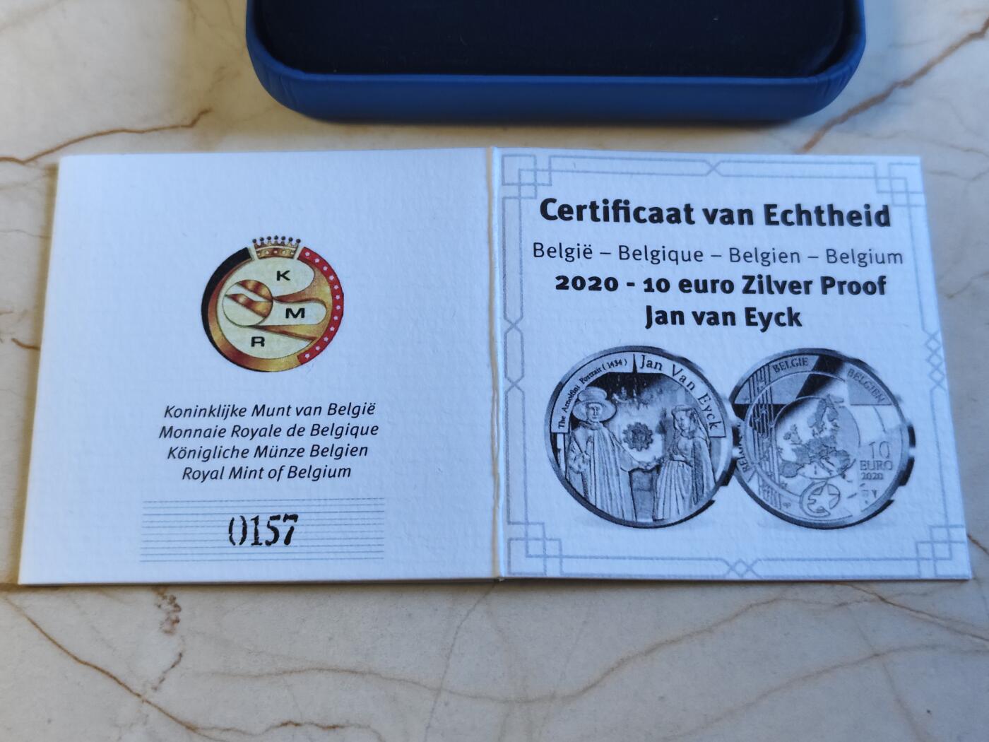 第179期拍卖【长期征集拍品】 获奖币比利时2020年欧洲之星画家杨.凡.艾克精制银币，获21年硬币之星年度银币第三，925银，18.75克