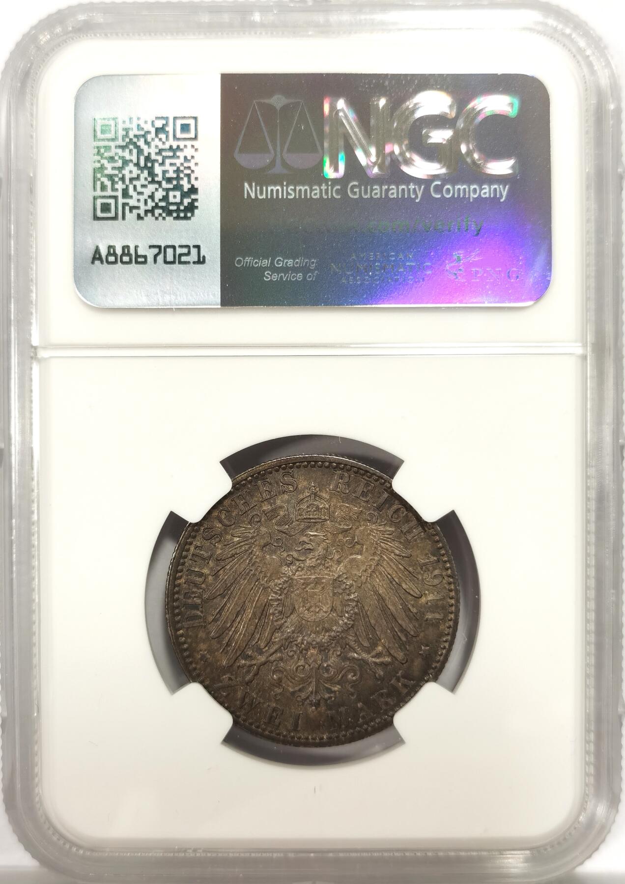 博洋堂世界钱币拍卖第144期（全场包邮） NGC MS64 德国巴伐利亚1911年利奥波德聂政王90寿辰2马克银币。