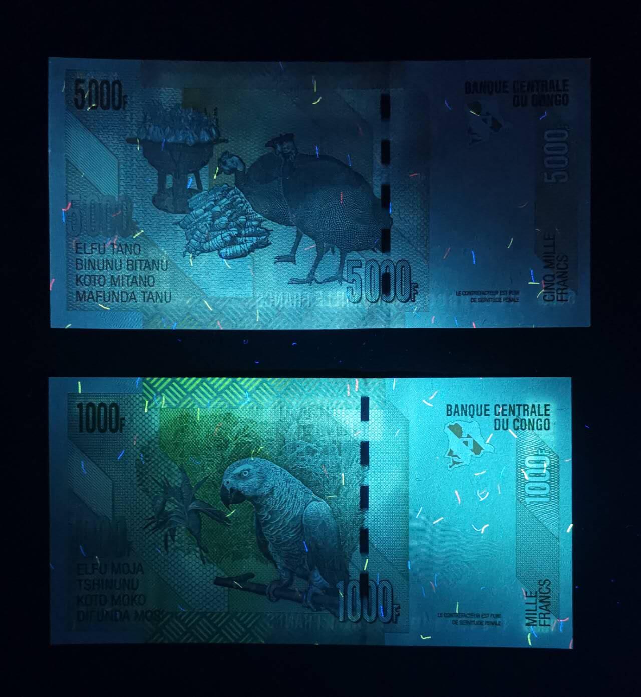 《艾美收藏》第217期-10.26周日外币精品 (2张UNC)刚果(民主刚果)2005年首发冠1000/5000法郎UNC