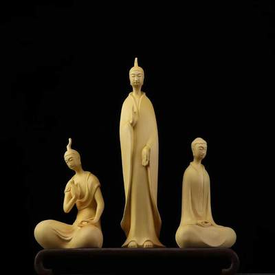 听雨轩（7） - 黄杨木雕 北魏三圣佛 10-17cm