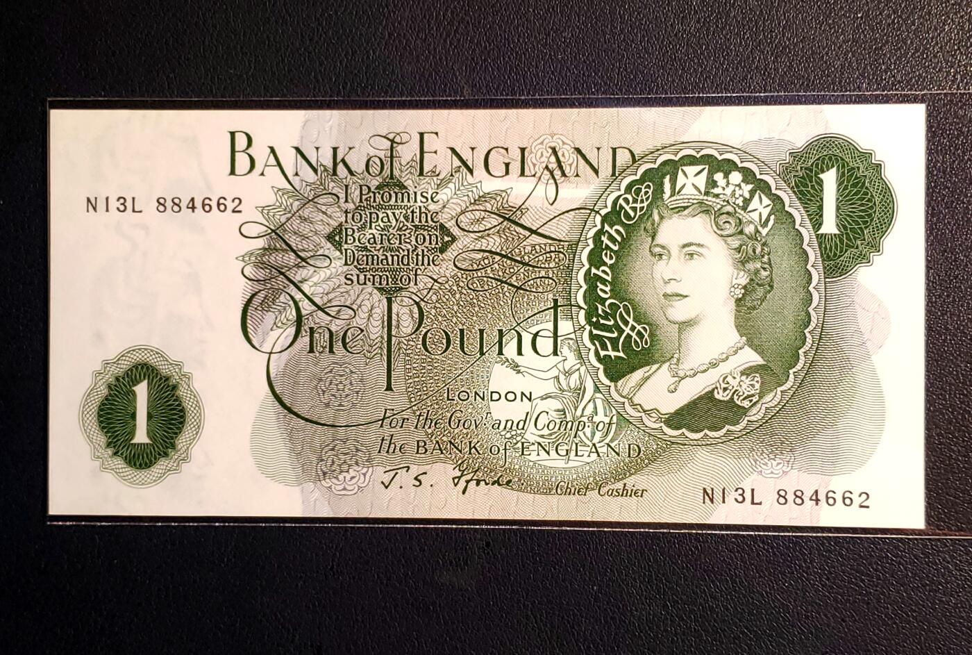 英国1960～1970年C序列1镑（年青英女王伊丽莎白二世）UNC纸币老纸钞外国欧洲钱币
