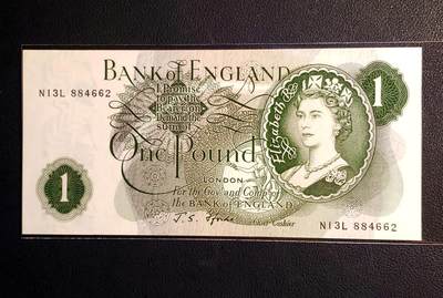 英国1960～1970年C序列1镑（年青英女王伊丽莎白二世）UNC纸币老纸钞外国欧洲钱币 - 英国1960～1970年C序列1镑（年青英女王伊丽莎白二世）UNC纸币老纸钞外国欧洲钱币