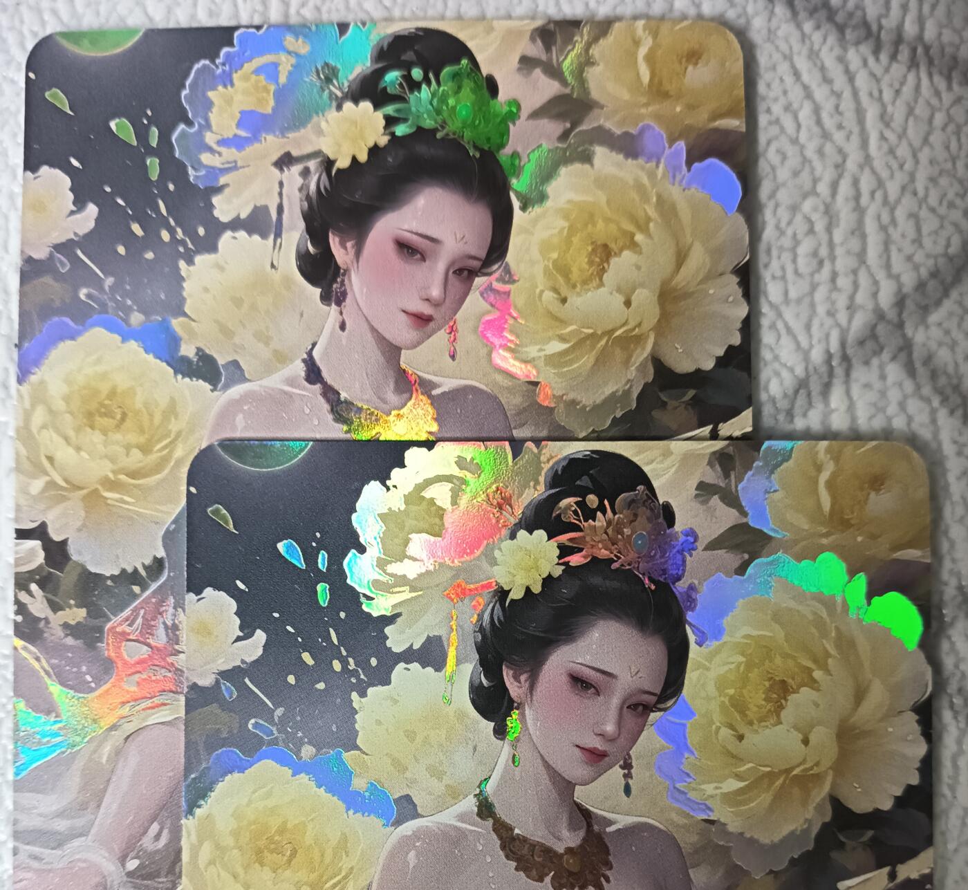 花开卡拍第44期（10月26号周日截拍，品控勿拍!!!拍品不寄存，运费5元，自制卡难免瑕疵，可能存在轻微撞角爆边等出厂瑕疵，品控介意勿拍！） 绘天阁古风美人02 彩闪2张（第二张艺术）