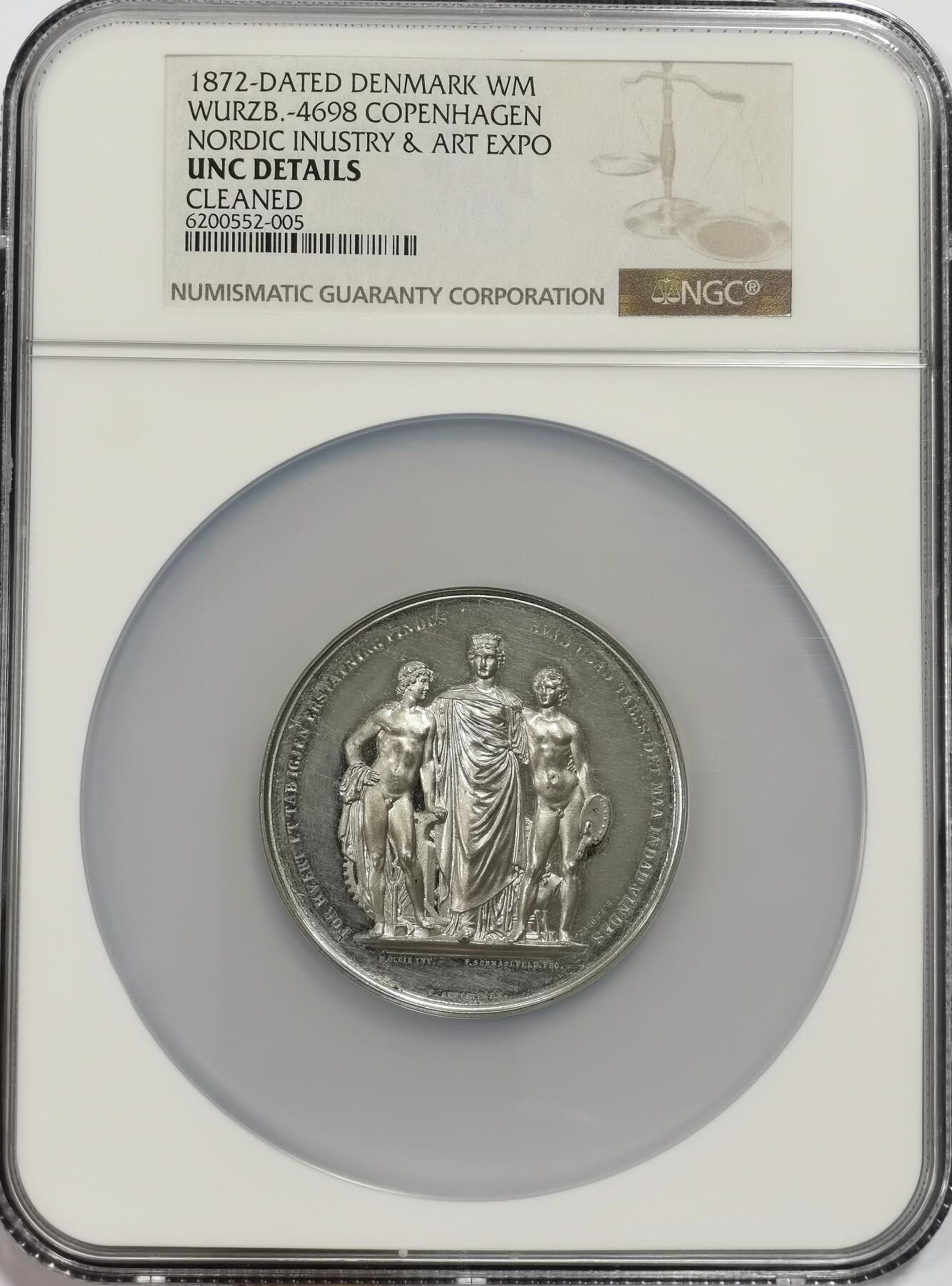 博洋堂世界钱币拍卖第144期（全场包邮） NGC UNC 1872年丹麦哥本哈根北欧工业与艺术博览会纪念章