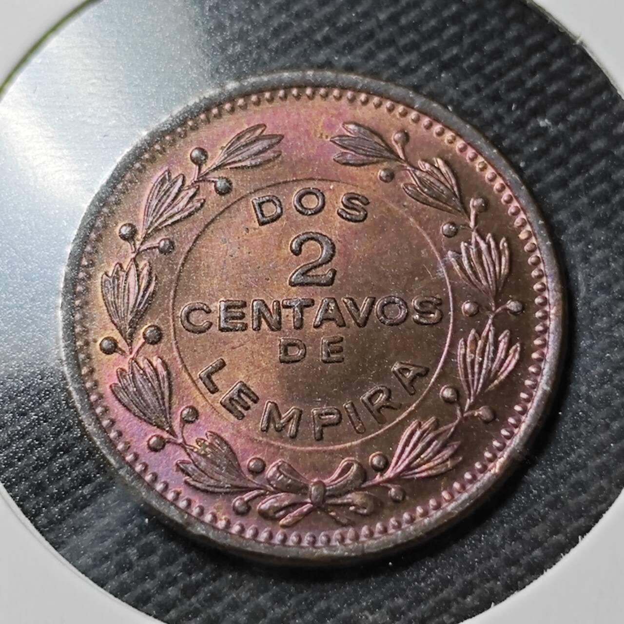 KK钱币收藏小铺  第358场  2月预留时间 周末发货  1956洪都拉斯2分铜币 好品