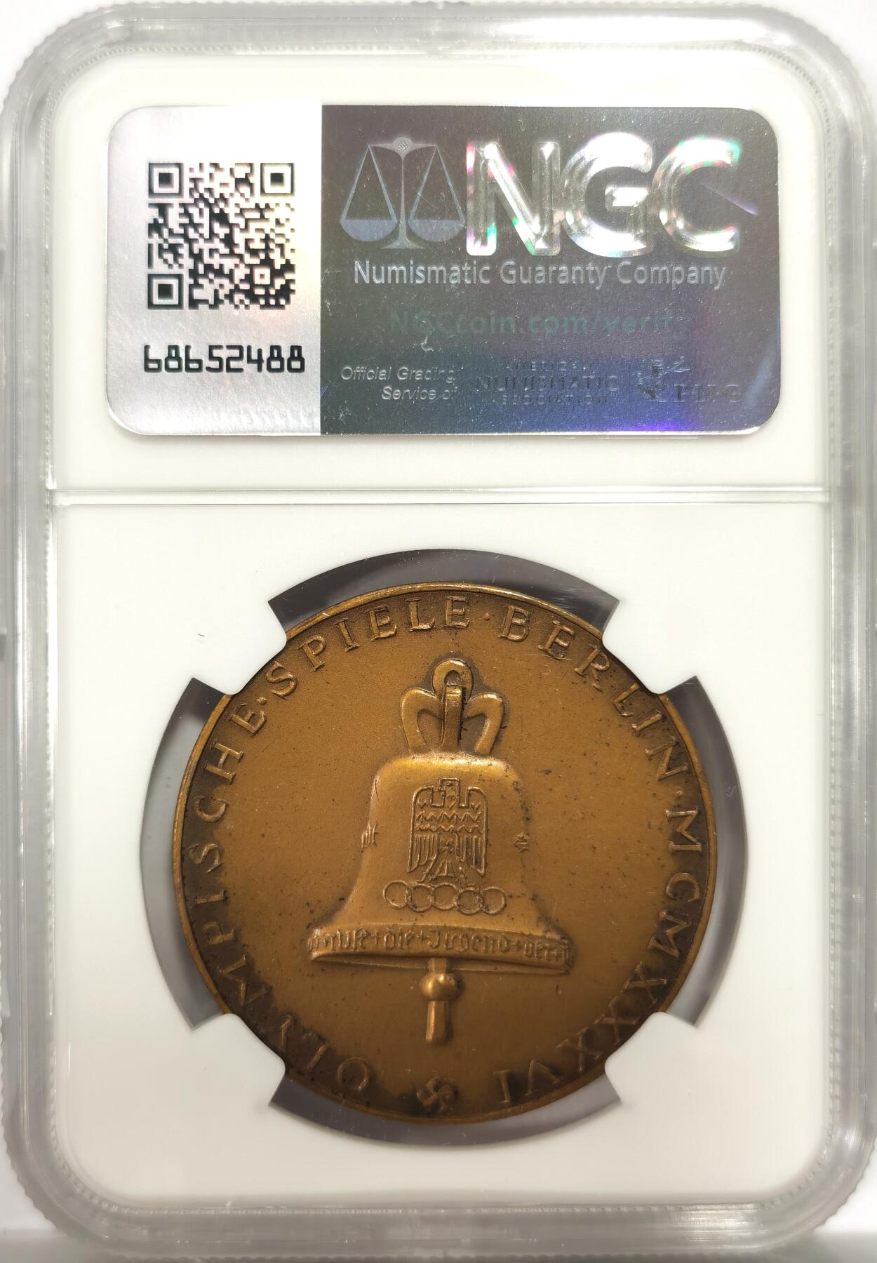 博洋堂世界钱币拍卖第144期（全场包邮） NGC MS62 德国第三帝国1936年柏林奥林匹克运动会纪念大铜章，分数给的低了。