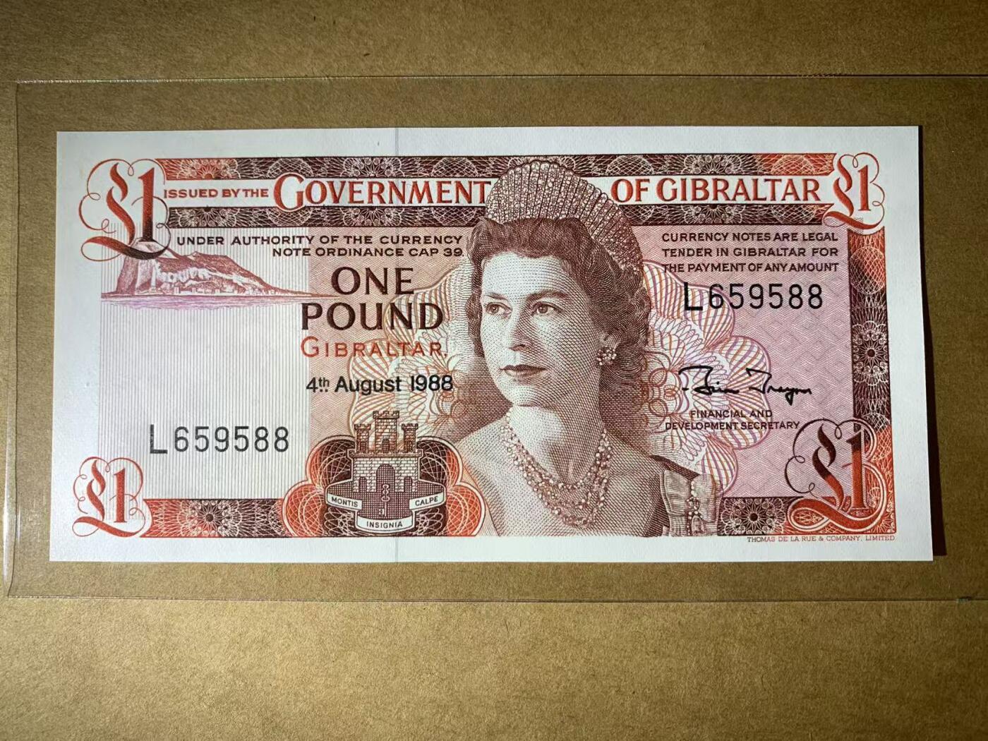 【礼羽收藏】🌏世界钱币拍卖第110期 【L659588】全新UNC 1988年直布罗陀1镑纸币 女王钞 无347尾588 发发钻石号