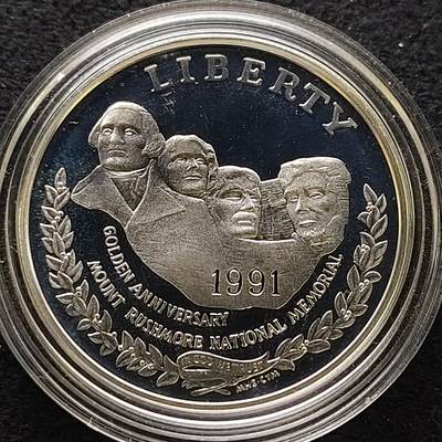 【全场包邮】纯粹捡漏拍471场（免费代拍第8场） - 美国1991年1元拉什莫尔山建成50周年精制（38.1毫米26.73克）纪念银币