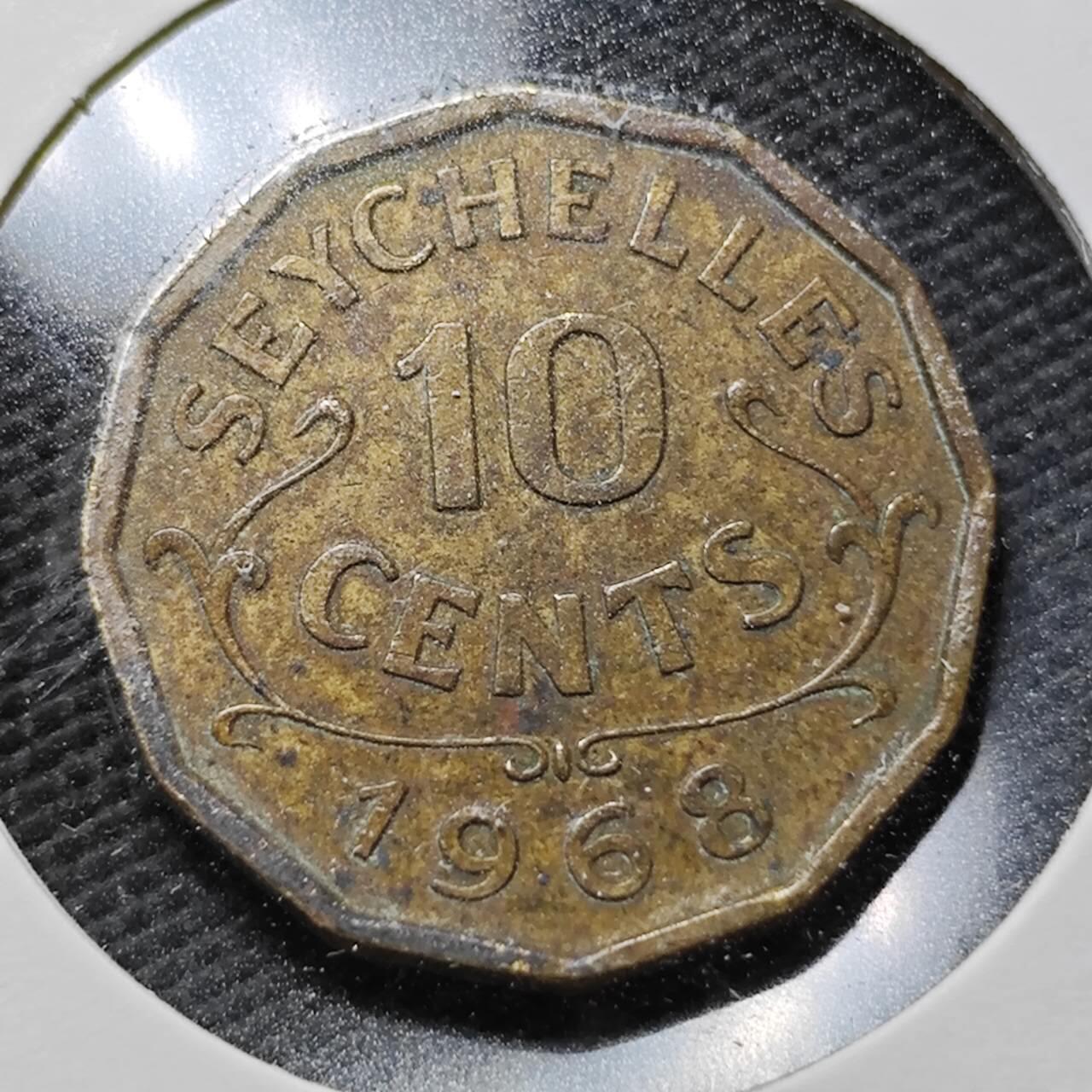 KK钱币收藏小铺  第358场  2月预留时间 周末发货  1968英属塞舌尔10分铜币