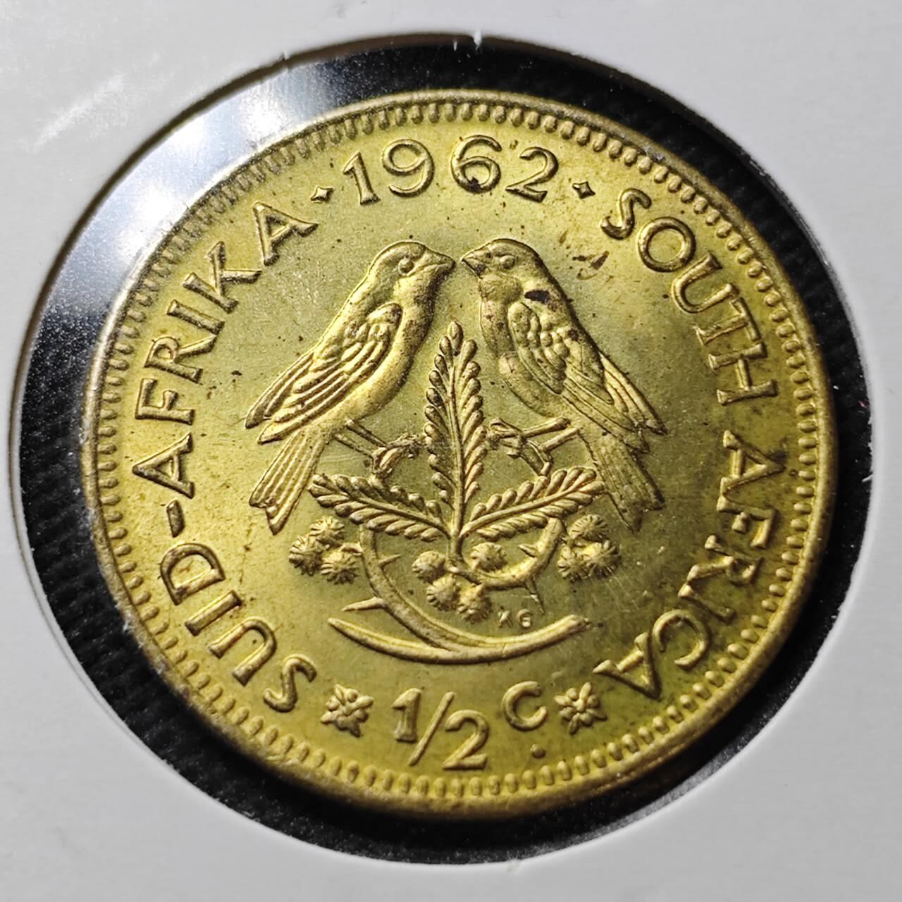 KK钱币收藏小铺  第358场  2月预留时间 周末发货  1962南非1/2便士铜币 好品