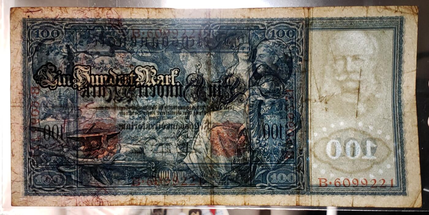 德国100马克纸币 1910年铁甲舰 欧洲钱币老版旧票