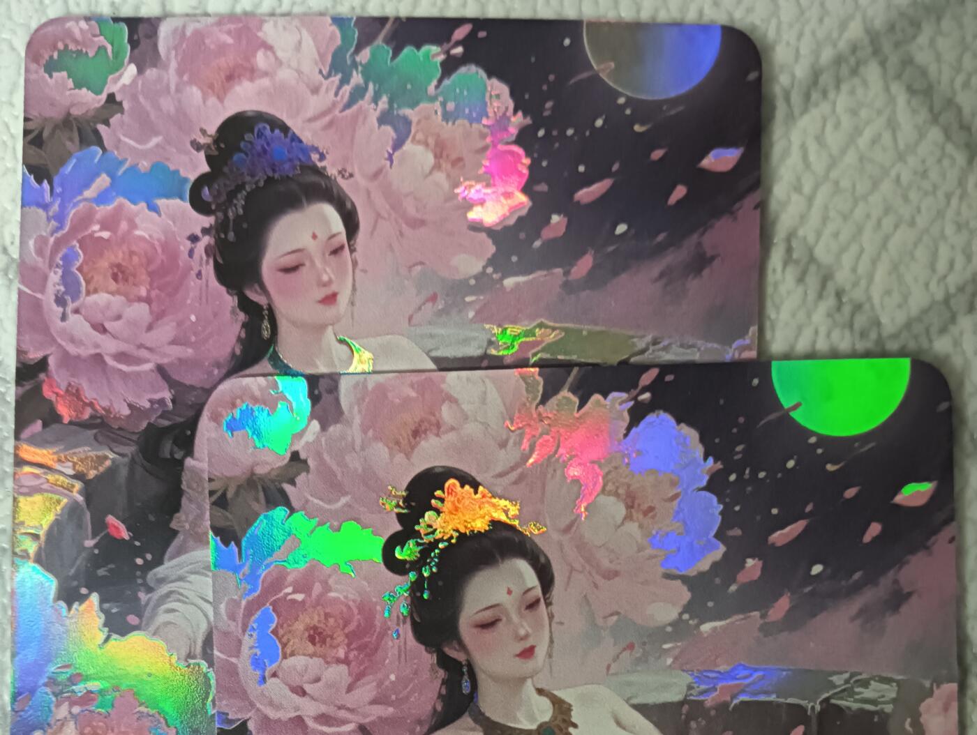 花开卡拍第44期（10月26号周日截拍，品控勿拍!!!拍品不寄存，运费5元，自制卡难免瑕疵，可能存在轻微撞角爆边等出厂瑕疵，品控介意勿拍！） 绘天阁古风美人01 彩闪2张（第二张艺术）