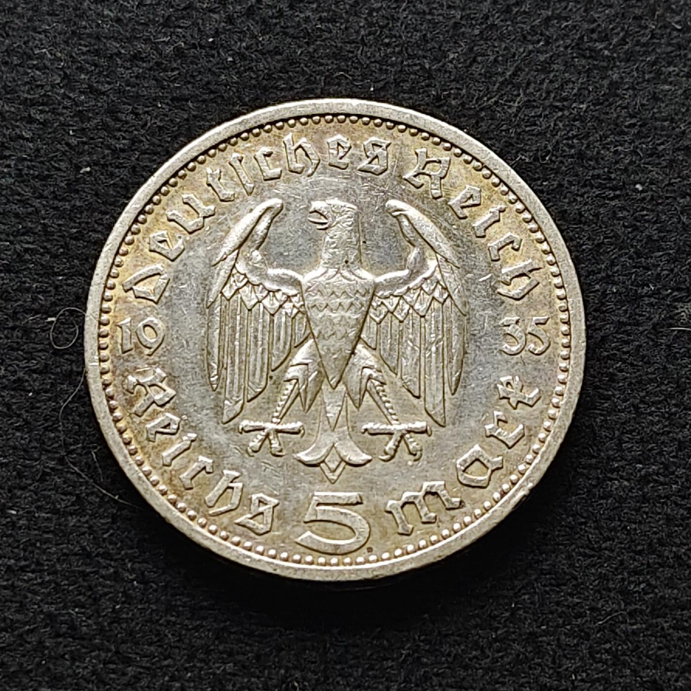 【全场包邮】纯粹捡漏拍471场（免费代拍第8场） 德国第三帝国1935年E厂5马克银币