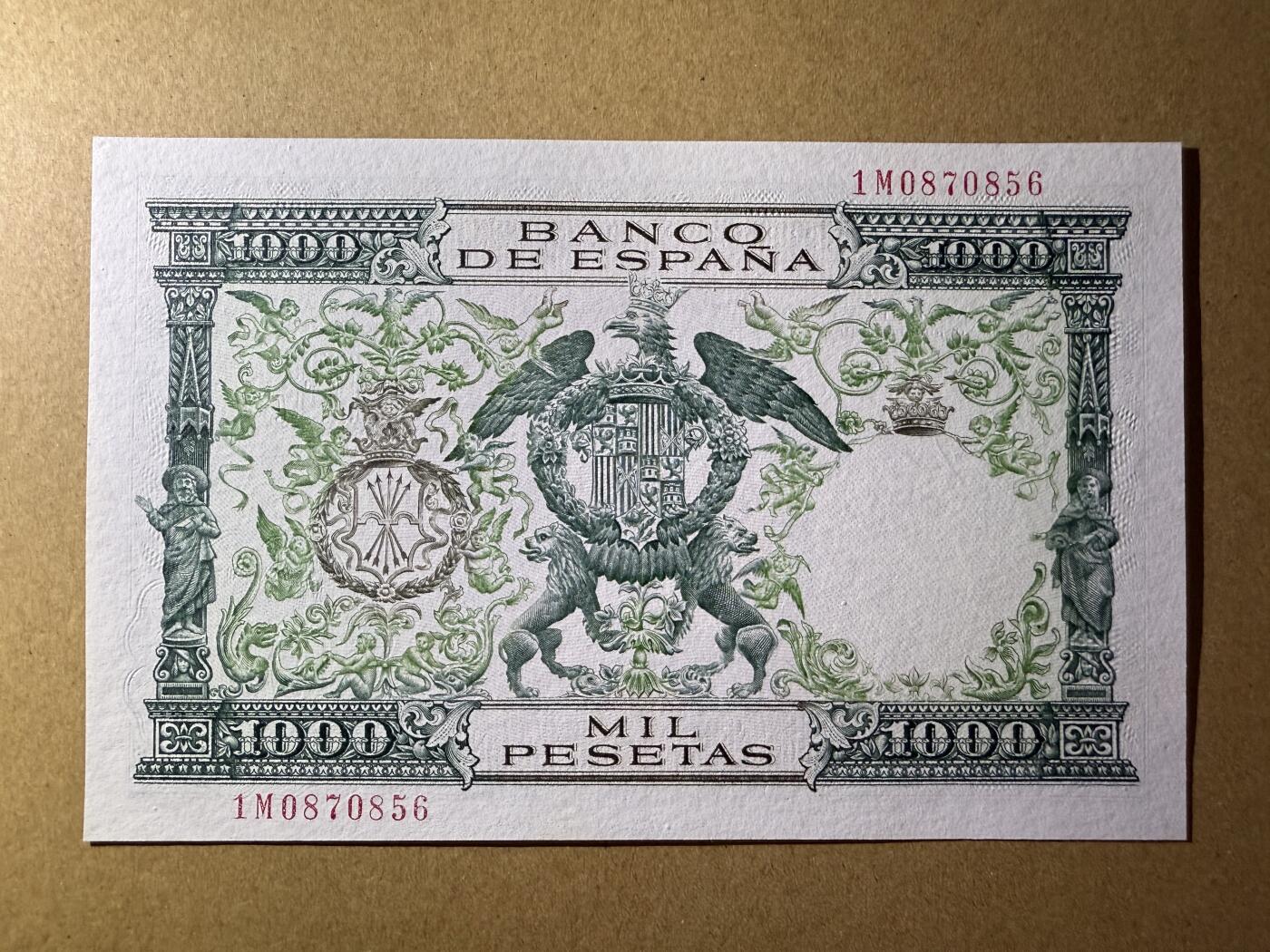 《艾美收藏》第217期-10.26周日外币精品 西班牙1000比塞塔 UNC 1957年 国王费尔南多与王后伊莎贝尔 双王 无4