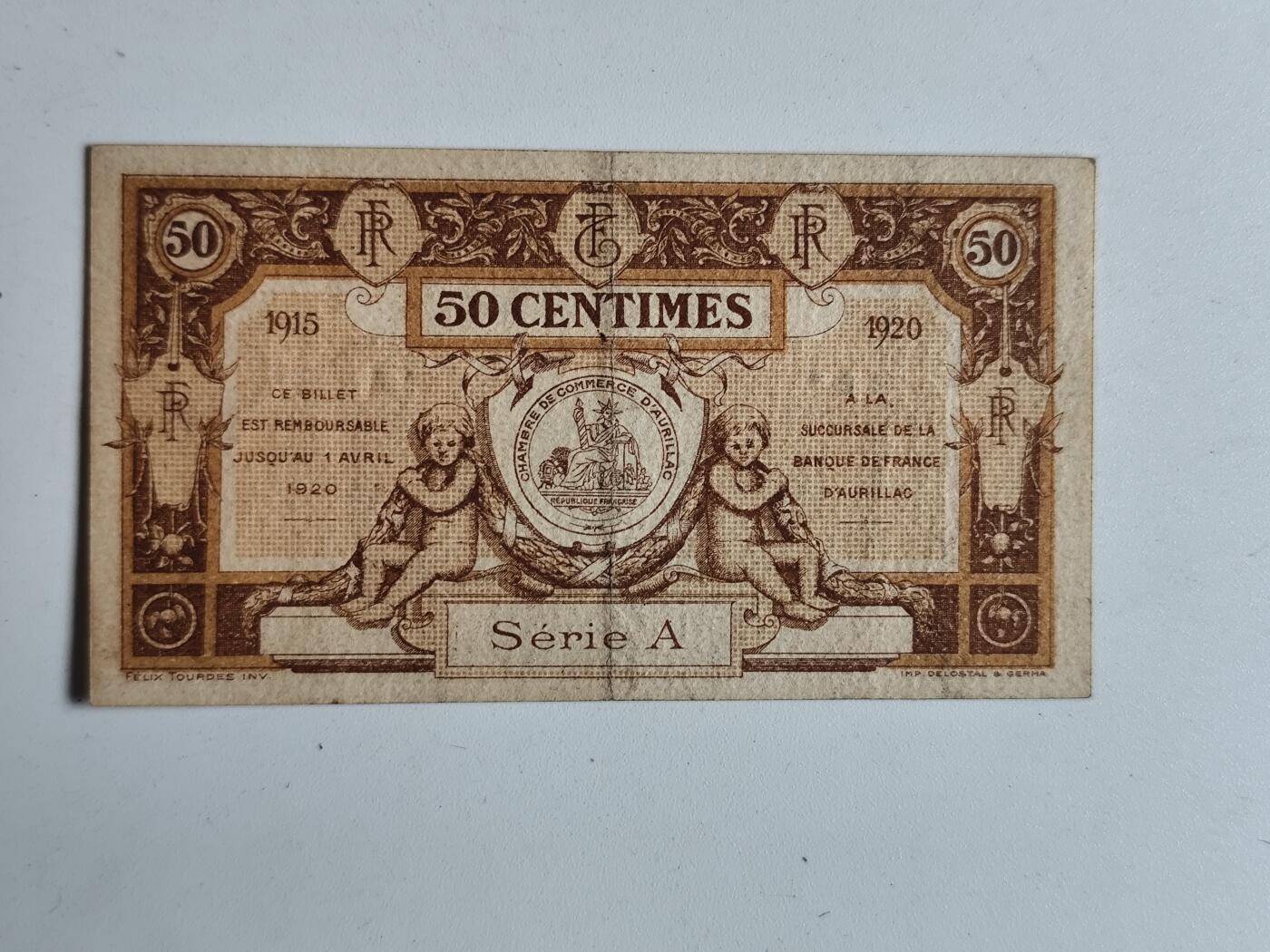 10月23日小精品外国纸币 法国1920年50生丁纸币