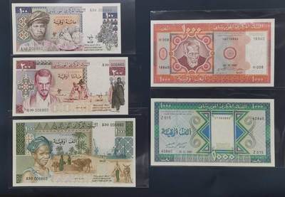 《艾美收藏》第217期-10.26周日外币精品 - (5张UNC尾3同)毛里塔尼亚1975年100/200/1000乌吉亚 3张全套未发行版A冠全同倒置号006860+1981年/1989年1000乌吉亚倒置号18860/60860
