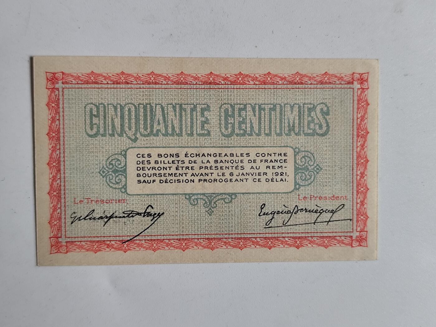 10月23日小精品外国纸币 近全新 法国1921年50生丁纸币