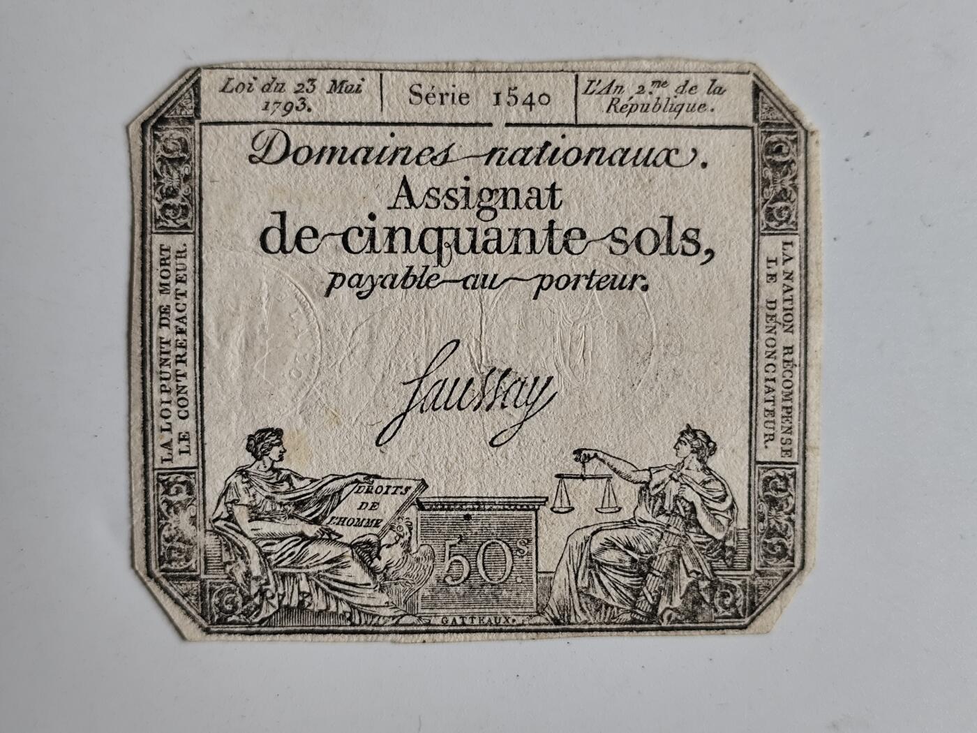 10月23日小精品外国纸币 1793年法国大革命时期纸币