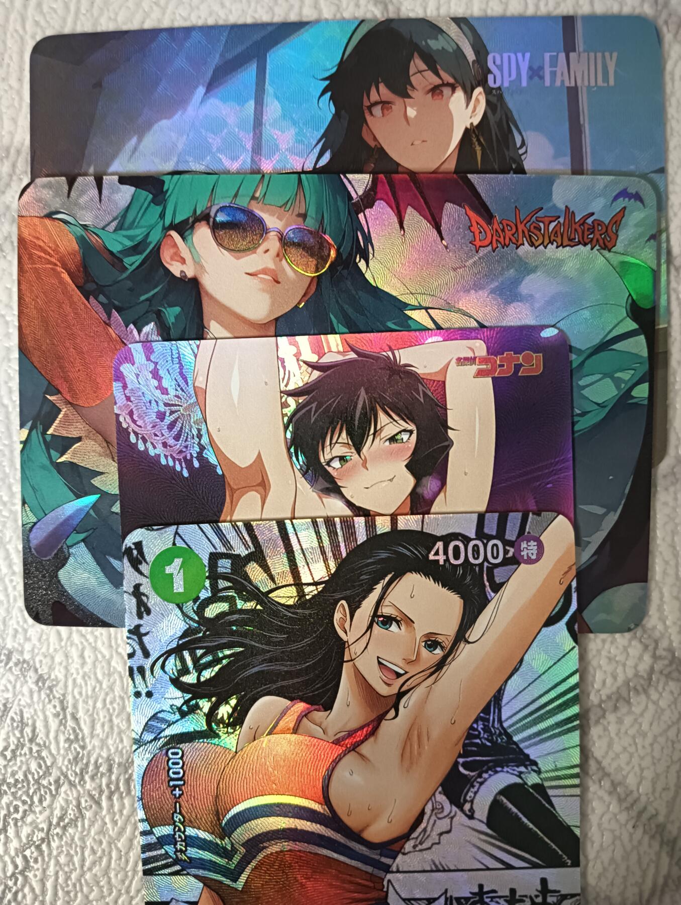 花开卡拍第44期（10月26号周日截拍，品控勿拍!!!拍品不寄存，运费5元，自制卡难免瑕疵，可能存在轻微撞角爆边等出厂瑕疵，品控介意勿拍！） 动漫女主角 折光彩闪4张