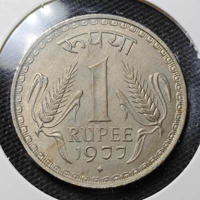 KK钱币收藏小铺  第358场  2月预留时间 周末发货 -  1977印度1卢比 大卢比 底板干净