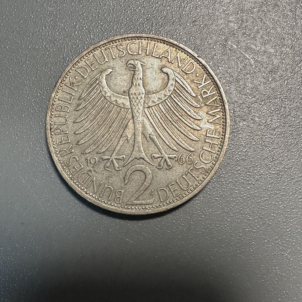 蒂克钱币-第45场 外国硬币散币 联邦德国1966年 纪念诺贝尔物理学得住马克思 2马克纪念银币