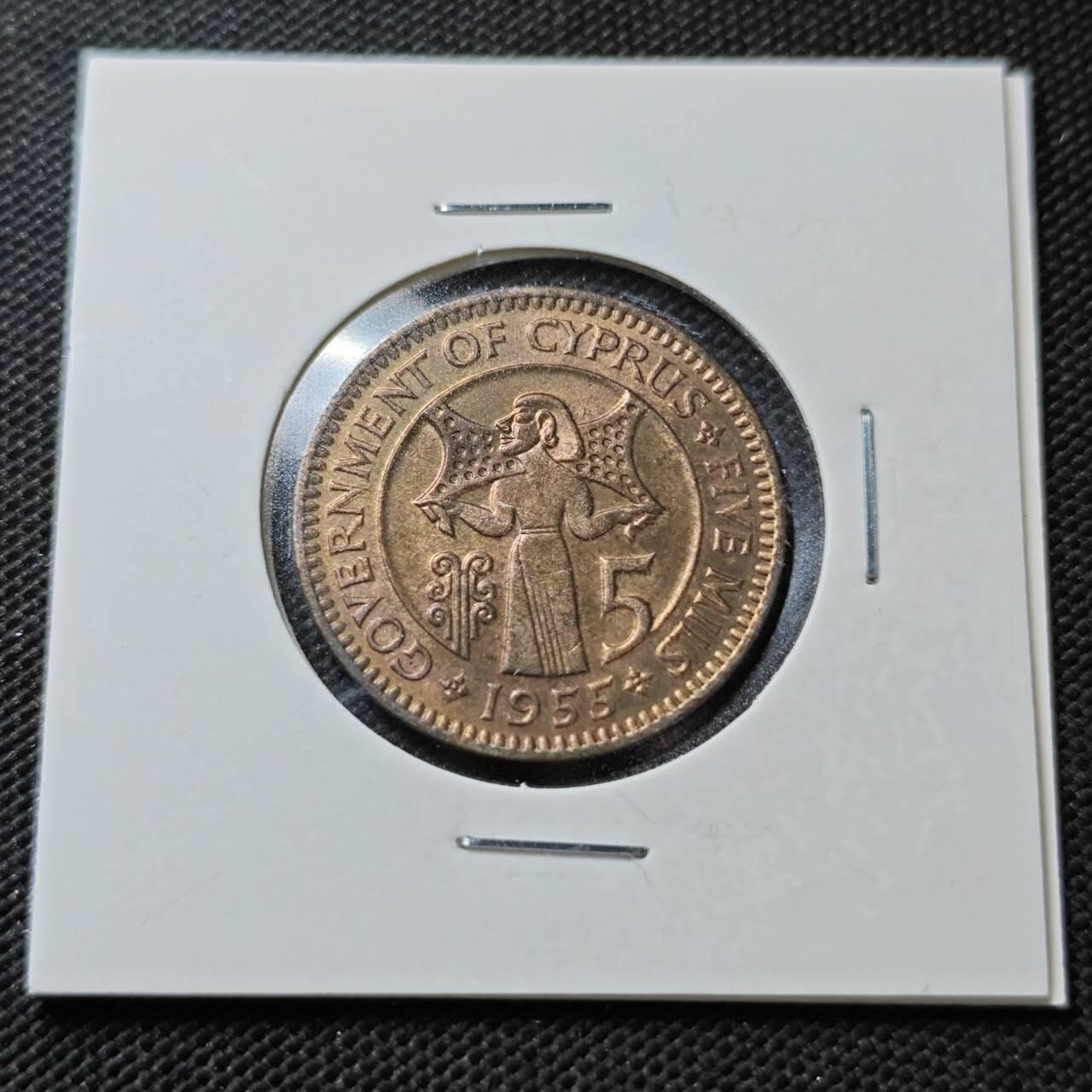 KK钱币收藏小铺  第358场  2月预留时间 周末发货  1955英属塞浦路斯5米尔铜币